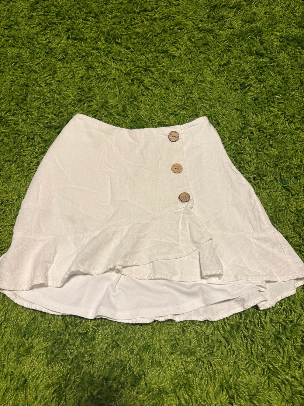 White Ruffle Button-Front Mini Skirt